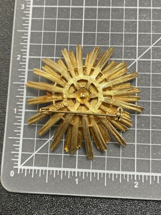BSK Signed Vintage Brooch Pin 2” Flower Burst Gold Tone Lot2 2