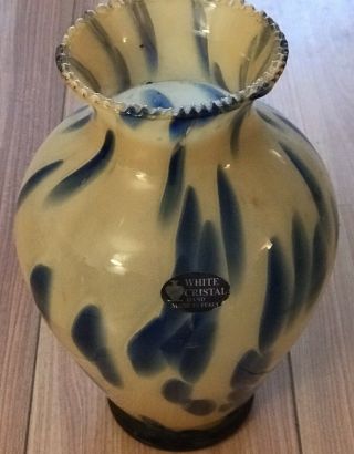Vintage Italian “white Crystal” Art Glass Swirl Glass Vase With Label