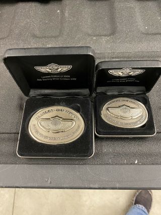 2 Harley - Davidson.  925 Sterling Silver 100th Anniversary Belt Buckles.