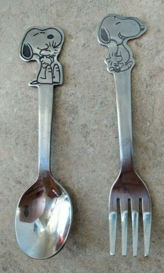 Vintage Danara Snoopy Toddler Set Fork Spoon 1965 Stainless Steel Child Flatware