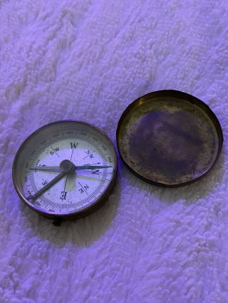Vintage Brass Pocket Compass With Cover Made In Germany