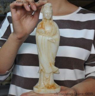 10 " Old Chinese White Jade Carving Lotus Kwan - Yin Guanyin Quanyin Goddess Statue