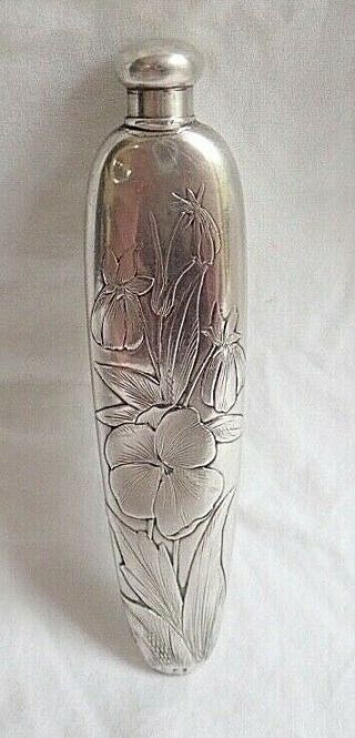 19thc Antique Gorham Silver Perfume Scent Bottle Pansy Arts & Crafts