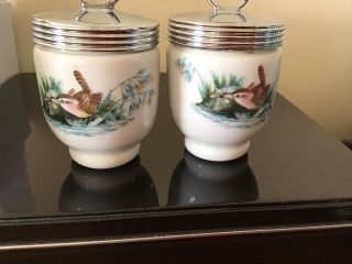 Vintage Royal Worcester Porcelain Egg Coddlers BIRDS,  Set Of 2 2