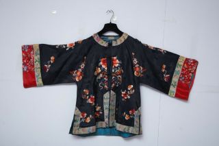 Antique Chinese Qing Dynasty Silk Embroidered textile Jacket Robe 27X23 inches 6