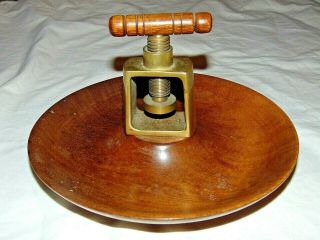 Well Made Vintage Solid Brass & Wood Bowl Nut Cracker Table Nutcracker