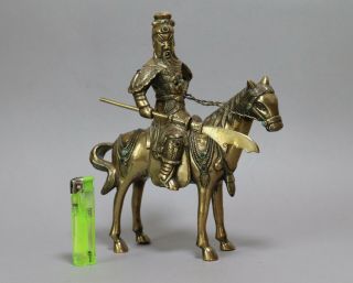 Antique Chinese Bronze Figure Of Man On Horse With Jewelled Inlay