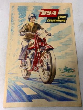 Vintage Bsa Motorcycle Advertising Poster 11 X 17 Inches