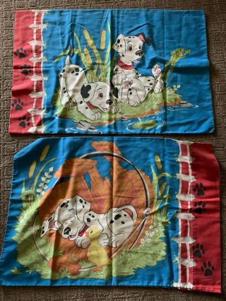 Vintage Disney 101 Dalmations Puppies Pillow Case Double Sided Set Of 2