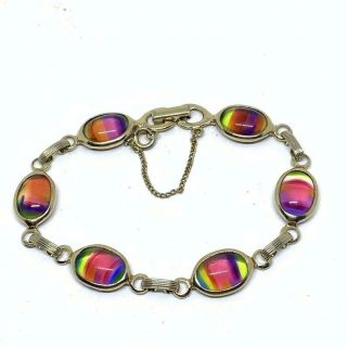 Vintage Designer Sarah Coventry Gold Tone Rainbow Cabochon Chain Bracelet Epj121