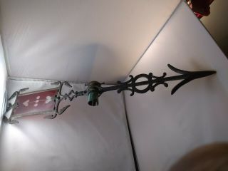 Antique Iron Lightning Rod Weathervane Arrow With Ruby Red Glass Tail & Hearts
