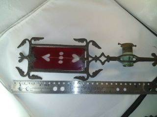 Antique Iron Lightning Rod Weathervane Arrow with Ruby Red Glass Tail & Hearts 2