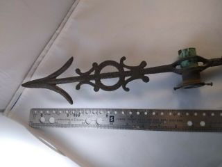 Antique Iron Lightning Rod Weathervane Arrow with Ruby Red Glass Tail & Hearts 3