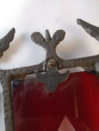 Antique Iron Lightning Rod Weathervane Arrow with Ruby Red Glass Tail & Hearts 6