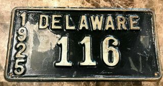 Delaware Motorcycle License Plate 1925 Vintage Motor Tag Nos