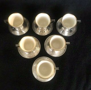 6 - Antique SCHOFIELD Sterling Silver DEMITASSE CUPS/ SAUCERS w/ LENOX INSERTS 2