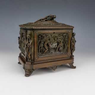 Antique Bronzed Spelter - Relief Neoclassical Figures - Tea Caddy Casket