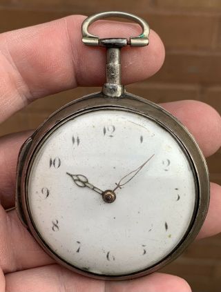 A Old Antique Verge / Fusee Pair Cased Pocket Watch,  Spares Or Restoration C1800