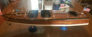 Chris Craft Triple Cockpit Speed Boat 25 " Wood Model By Authentic Models