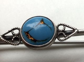 Vintage Silver Bar Brooch With Mounted Turquoise Enamel Stone.  Bernard Instone?