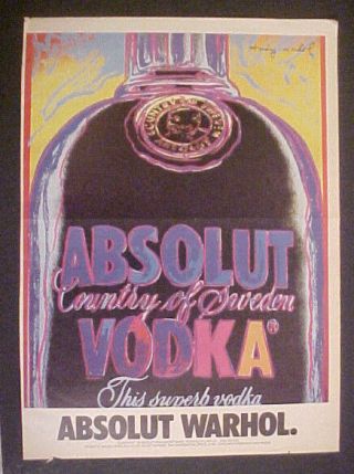 1985 Absolut Vodka Andy Warhol 10 " X 12 " Large Size Vintage Artist Art Trade Ad