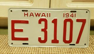 Vintage 1941 Hawaii License Plate Restored Pearl Harbor Wwii Maui