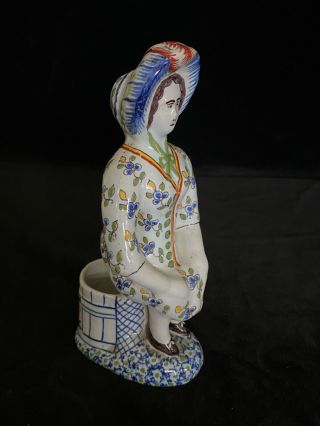 Lady Seated Mustard Salt Desvres Rouen Mont St Michel Antique French Faience