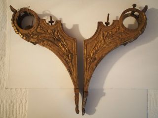 A Antique French Brass Ornate Curtain Rod Brackets