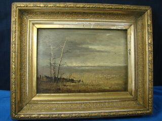 Antique Impressionist Landscape Painting Oil On Board Signed Wood Back