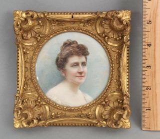 Antique 19thc Victorian Miniature Portrait Painting Victorian Lady