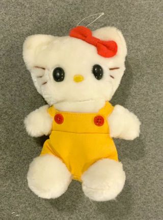 Vintage Hello Kitty Plush Doll 7” Yellow Overalls Sanrio 1983 Child Guidance