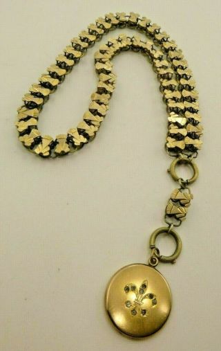 Antique Victorian Rolled Gold Plate Full Bookchain Necklace W&h Co Gf Locket