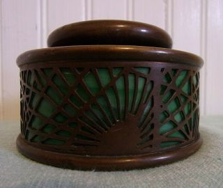Antique Tiffany Studios Bronze Green Stained Glass Pine Needle Desk Set Inkwell