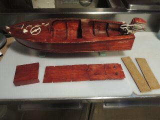 1956 Mercury Mark 55 Toy Outboard Boat Motor With Vintage Chris Craft Wood Boat