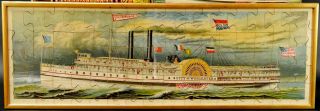 1889 Sidewheel Steamship Boxed Picture Puzzle By Mcloughlin Chromolithograph