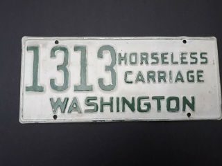 Vintage Washington Wa State Horseless Carriage License Plate Lucky 1313