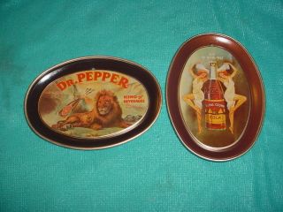 Dr Pepper,  Pepsi & Royal Crown Cola Metal Tip Trays Vintage Soda Advertising