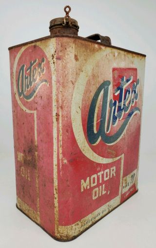 Vintage Artex Motor Oil 2 Gallon Metal Can Advertisement Man Cave Garage Display