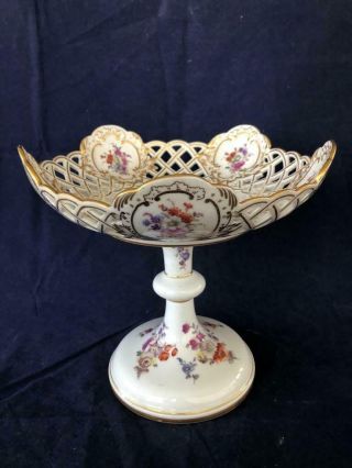 Fine Antique Meissen Porcelain Hand Painted Flowers Comport / Tazza.  C1880.