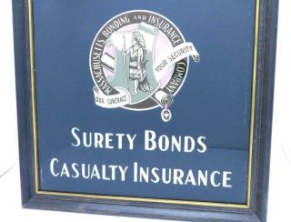 Antique Massachusetts Bonding & Insurance Reverse Painted Glass Advertising Sign 2