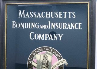 Antique Massachusetts Bonding & Insurance Reverse Painted Glass Advertising Sign 4