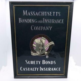 Antique Massachusetts Bonding & Insurance Reverse Painted Glass Advertising Sign 6
