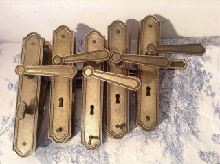 Set Of 10 Brass French Door Handles & Finger Plates (3718)