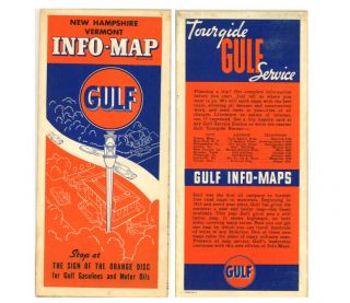 Vintage 1937 Hampshire & Vermont Road Map – Gulf Oil Co.