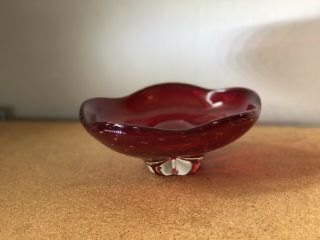 Large Heavy Vintage Whitefriars Controlled Bubble Lobed Art Glass Bowl Ruby