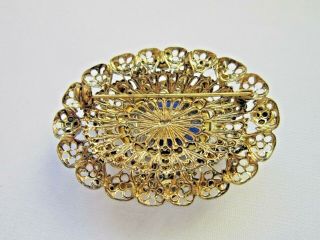 Vintage jewellery goldtone filigree brooch,  Czech,  with blue stones 2
