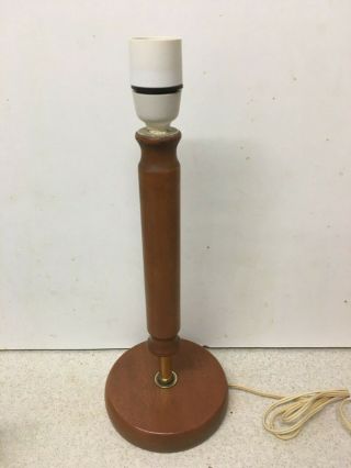 Vintage Retro Mid Century Modernist Teak Wood & Gold Pole Table Lamp Light