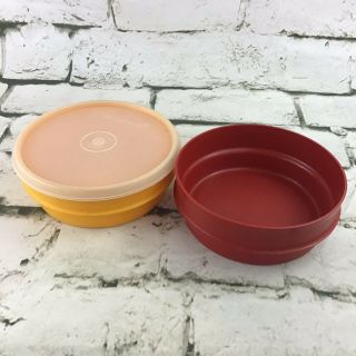 Vintage Tupperware Stackable Cereal Bowls Set Of 2 With 1 Lid Harvest Colors