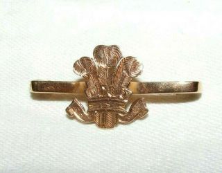 Antique 9k 9ct Rose Gold Prince Of Wales Feathers Bar Brooch Tie Pin Welsh Int