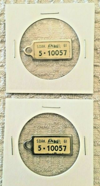1961 South Dakota Vintage Dav Keychain License Plate Tags Matching Pair